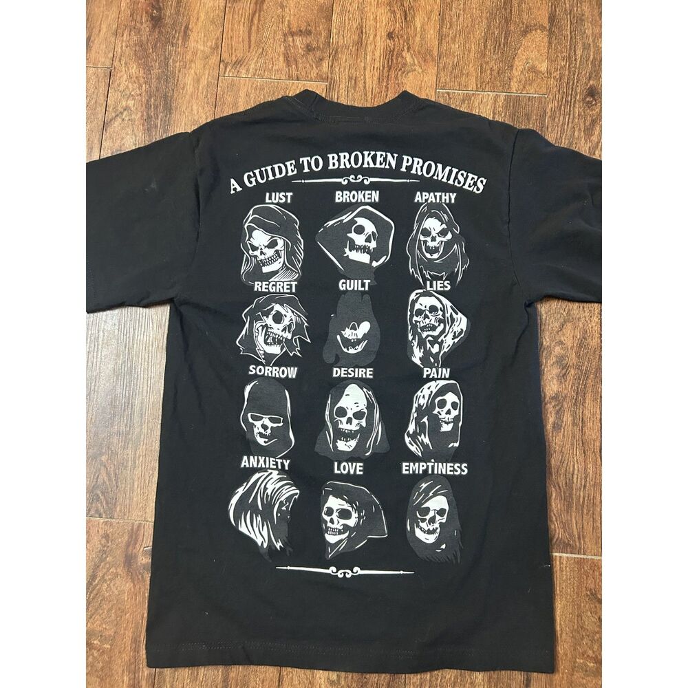 Mens M Broken Promises T Shirt A Guide Pain Skull Graphic Black Streetwear